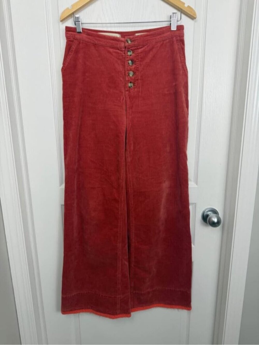 Anthropologie Pilcro High Rise Corduroy Wide Leg Pants Size 27 Orange Rust - Picture 7 of 12